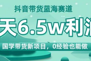 抖音带货蓝海赛道，国学带货新项目，0经验也能做，4天6.5w利润【揭秘】