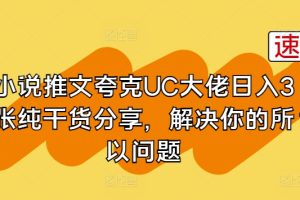 小说推文夸克UC大佬日入3张纯干货分享，解决你的所以问题