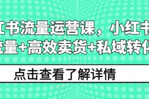 小红书流量运营课，小红书搞流量+高效卖货+私域转化