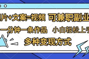 图片+文案=视频，精准暴力引流，可兼职副业，一分钟一条作品，小白轻松上手，多种变现方式