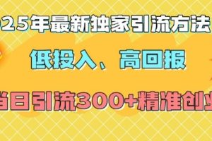 2025年最新独家引流方法，低投入高回报？当日引流300+精准创业粉