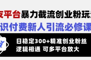 交友平台暴力截流创业粉玩法，知识付费新人引流必修课，日稳定300+精准创业粉丝，逻辑相通可多平台放大