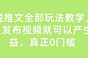 小说推文全部玩法教学，0粉丝发布视频就可以产生收益，真正0门槛