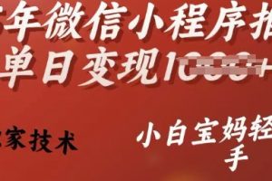 25年微信小程序推广单日变现多张，独家技术，小白宝妈轻松上手【揭秘】