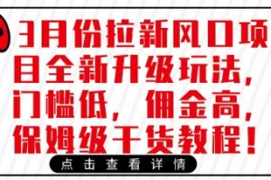 3月份拉新风口项目全新升级玩法，门槛低，佣金高，保姆级干货教程