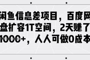 闲鱼信息差项目，百度网盘扩容1T空间，2天收益1k+，人人可做0成本